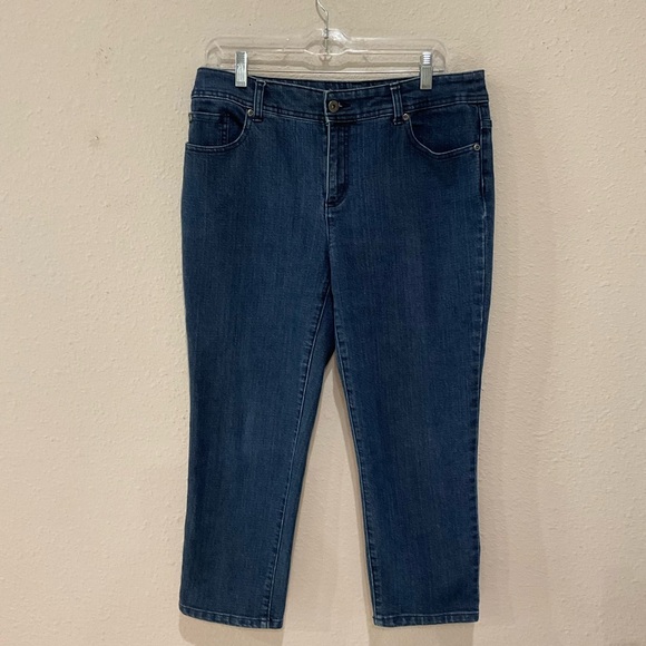 Chico’s Denim Crop Dark Wash Capri Rhinestone Pockets Women’s Size 8 (Chico's 1) - Picture 2 of 7